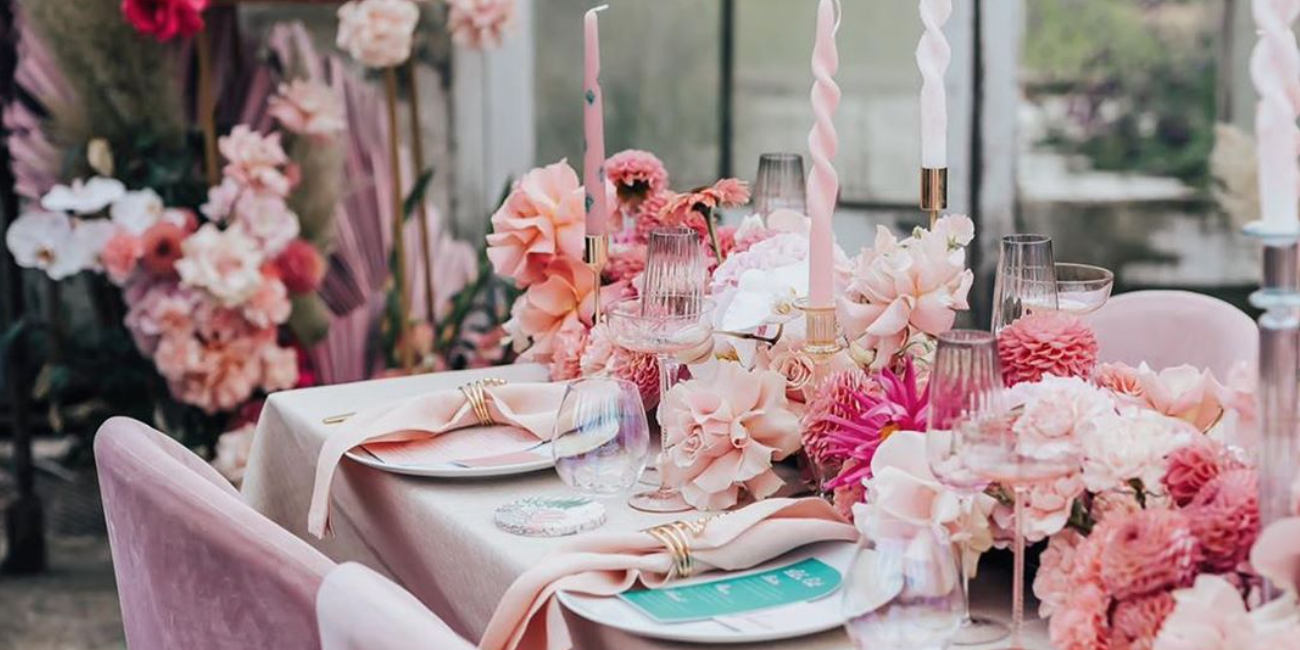 Pink wedding day setup, showing attention to detail, a 2021 wedding trend