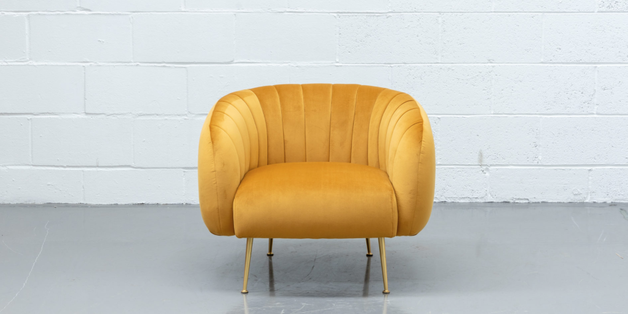 Bespoke furniture hire - Yellow velvet armchair for hire in London