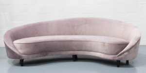 Pink velvet sofa for hire in London
