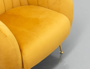 Yellow velvet armchair for hire in London