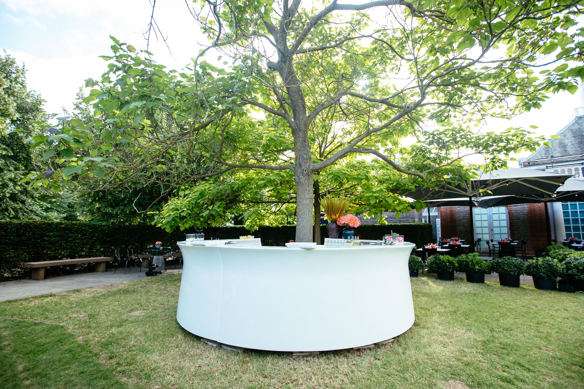 Event Furniture Hire - White circle bar to hire in London for events