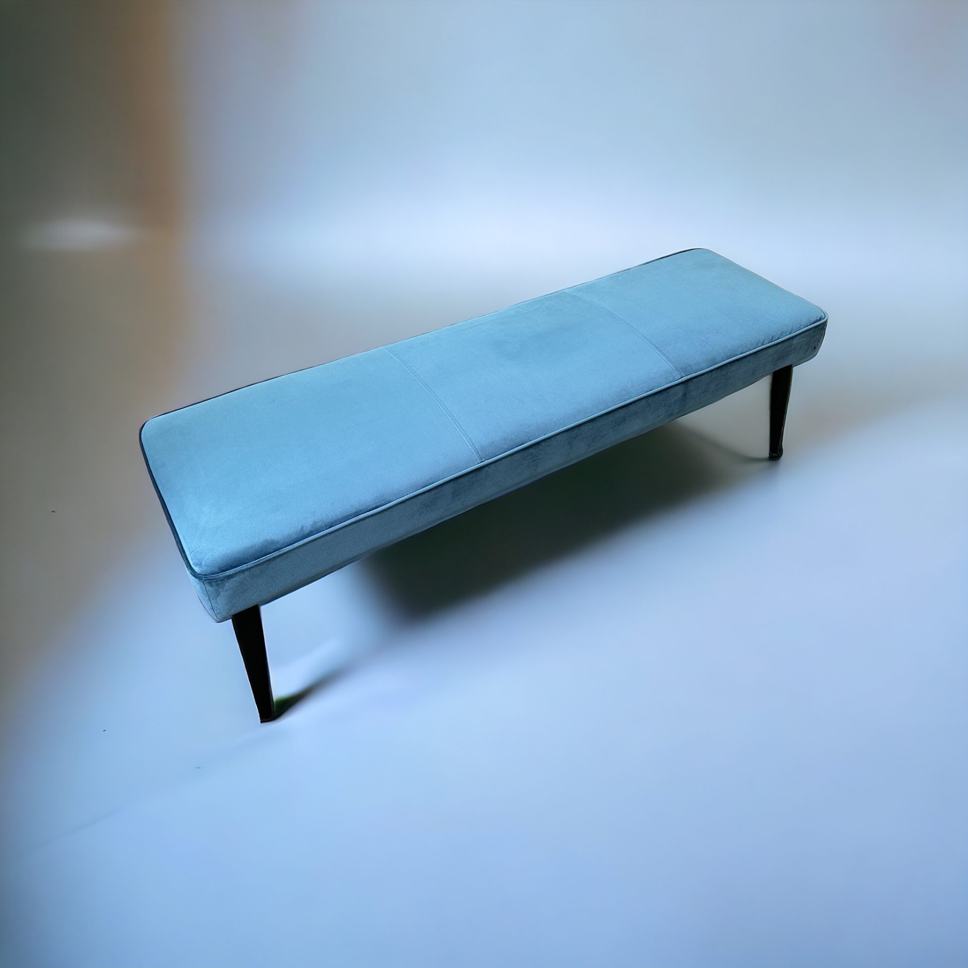 Backless blue velvet sofa, Furniture Hire, Juno